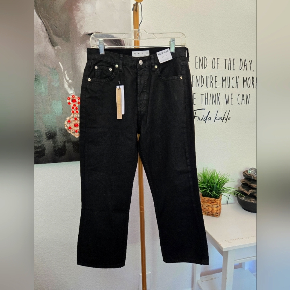 NWT Womens TOPSHOP Dree Straight Leg Cropped Black Jeans Size 6 W28 L32